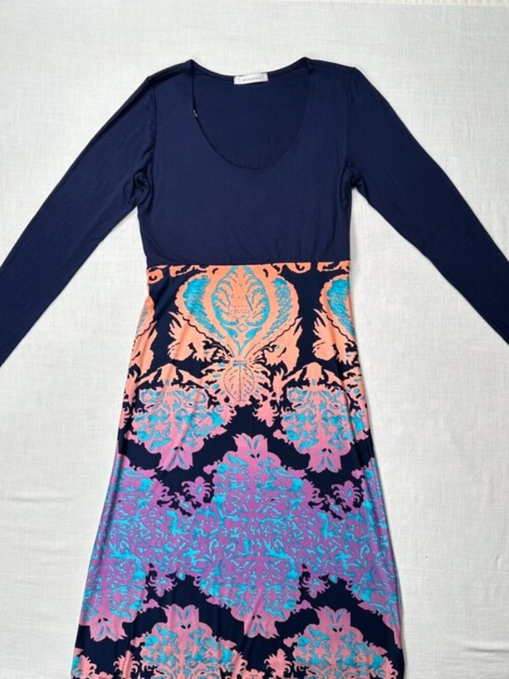 Weekend‎ Juniors Bodycon Maxi Dress Large Long Sleeve Boho Print Colorful Resort - Picture 4 of 10